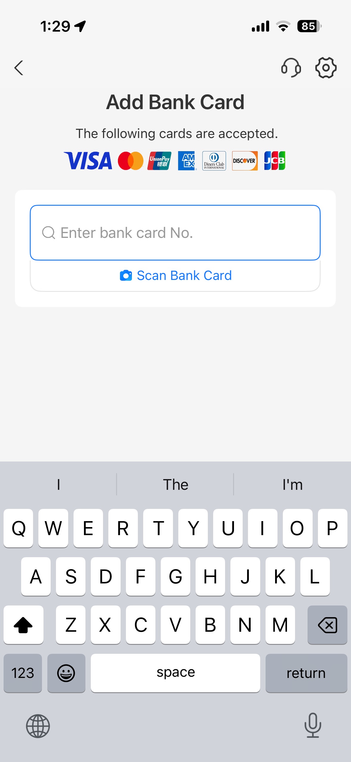 Alipay add bank card form