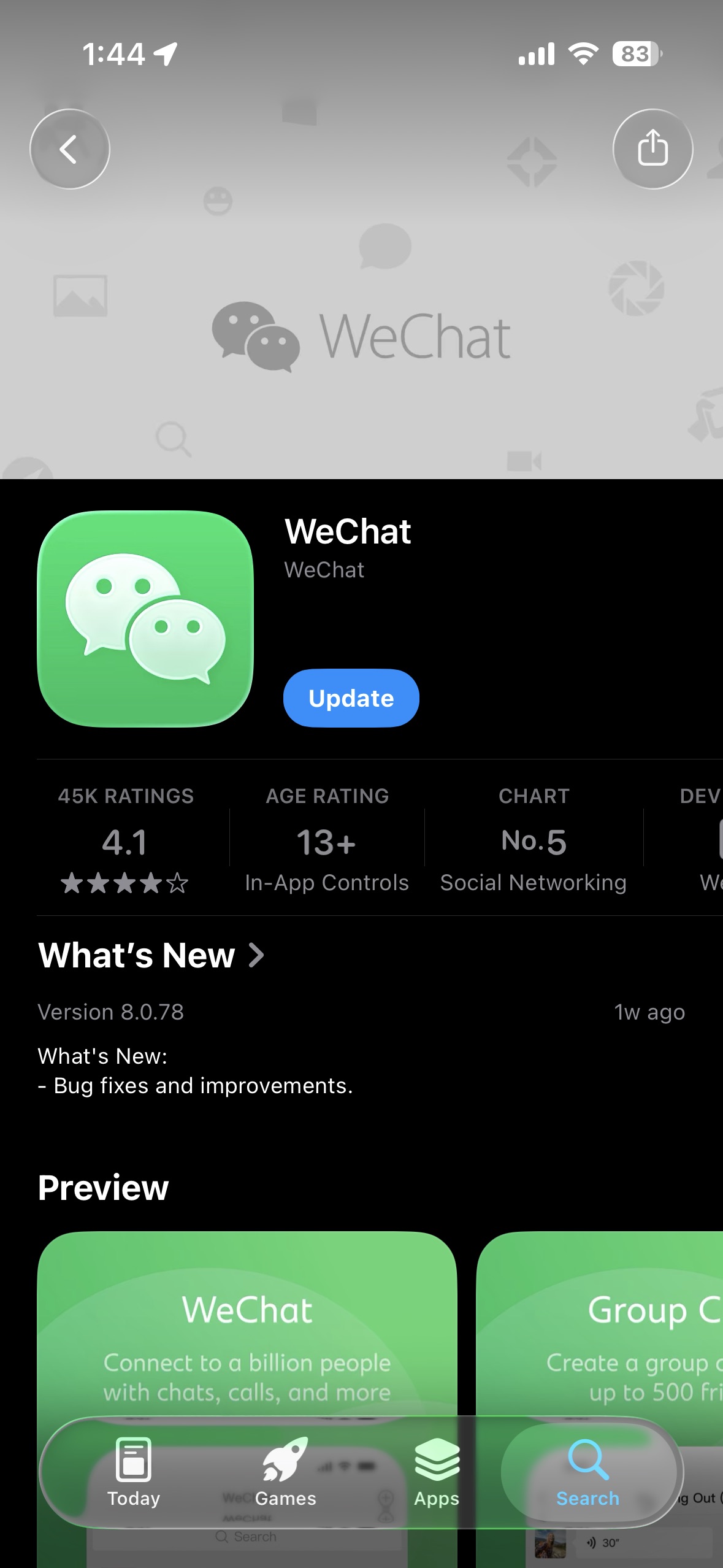 App Store listing for WeChat